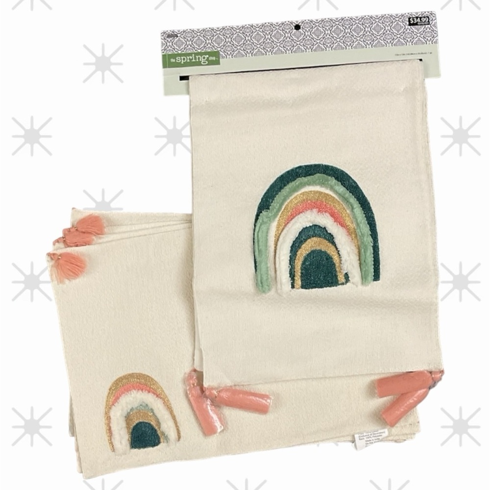 NWT Hobby Lobby Desert Skies Table Runner & 4 Placemats W/woven Rainbow Appliqué